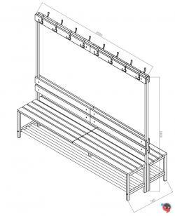 Sitzbank-Garderobe, mit Holz-Sitzbankauflagen